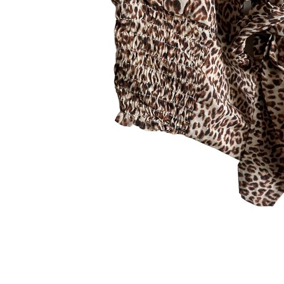 Lulus‎ Top Women XS Brown Tie V-Neck Short Sleeve Animal Print Crop Smock NWT - Picture 6 of 9
